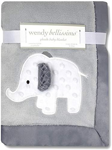 Wendy Bellissimo Super Soft Plush Baby Blanket - Elephant Baby Blanket in White & Grey (30x40)