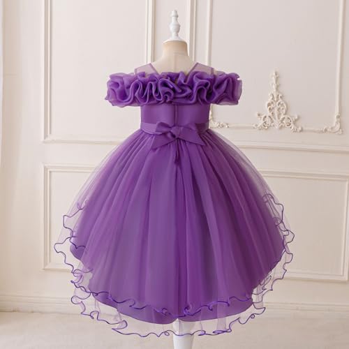 Vestido de satén para niñas morado oscuro con hermosas mangas abullonadas 4