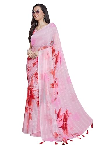 Image of RANI SAAHIBA Women's Printed Chiffon Saree Without Blouse Piece