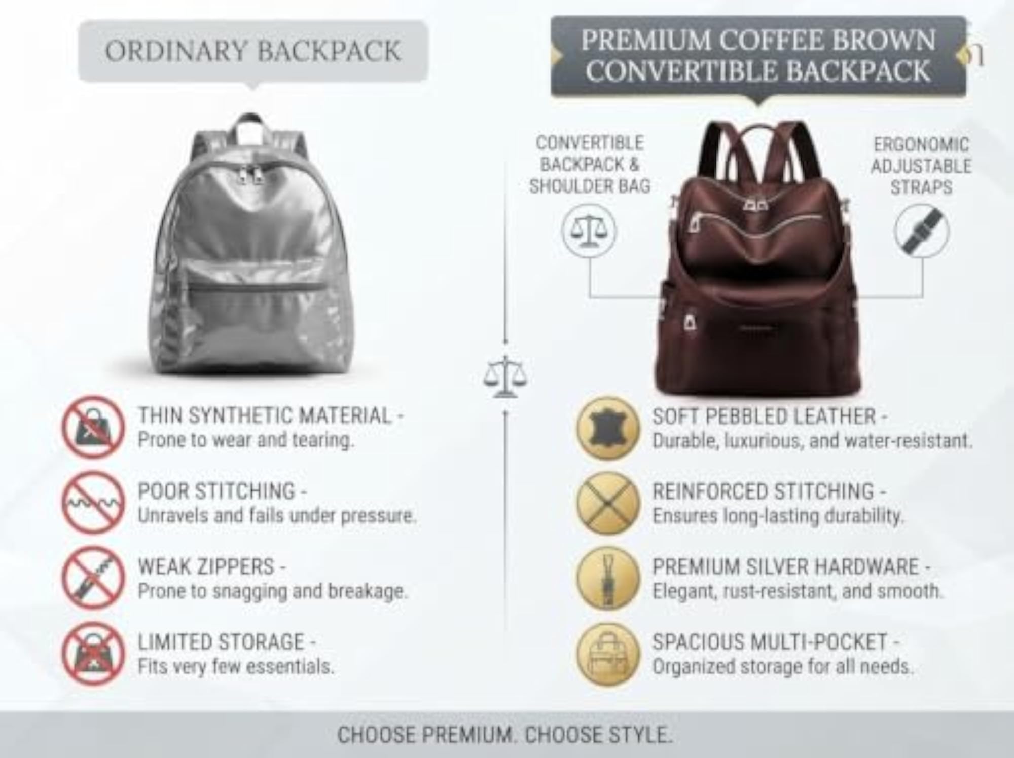 Women's Black Casual Backpack, Stylish Daypack