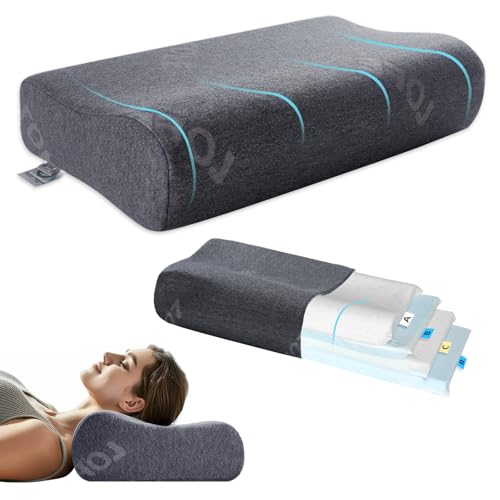 LOFE Contour Pillow - Adjustable Softness Cervical Neck Pillow for Ideal Support, 11 Heights Contour Memory Foam Pillow for Stomach/Side/Back Sleepers, Ergonomic Side Sleeper pillow for Less Neck Pain