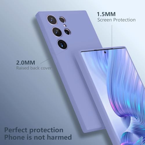 Image of Elzzi for Samsung Galaxy S23 Ultra Phone Case Liquid Silicone, Cute Thin Slim Soft Rubber TPU Plain Smooth Gel Back Cover for Women Girl Men, Matte Solid Protective & Shockproof Bumper Lavender Gray