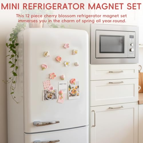 Image of HASTHIP 12Pcs Sakura Flower Fridge Magnets, Cute Mini Resin Flower Fridge Magnet Decoration Home Decor