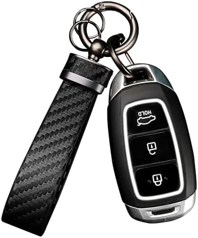 Leather Car Keychain,Carbon Fiber Key Fob with Anti-Lost D-Ring &...