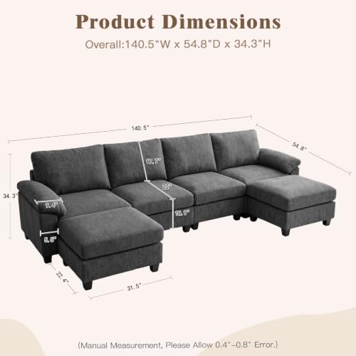 Image of Sectional Couches for Living Room, 141 inch U Shaped Cloud Sofa & Couch