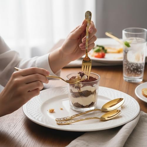Image of 5 Pcs Gold Floaral Stainless Steel Cutlery Set for Dining Table with Spoon and Fork Set & Butterknife - The Perfect Tableware /Flatware