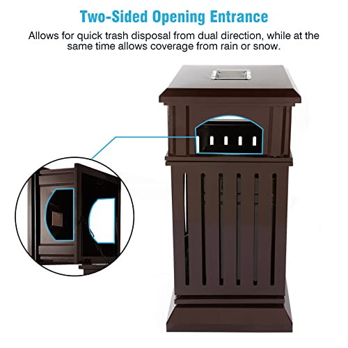 Ironwalls Commercial Trash Can, Brown Indoor Outdoor Garbage Can With Lockable Lid, Removable Inner Barrel, Rectangular Waste Bin Container Trash Receptacle For Patio, Park, Plaza #TOP2