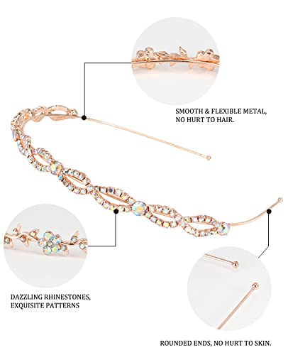 Wecoe 4 Pack Ab Rhinestone Headbands Rose Gold Metal Headbands Flower Girl Bridal Wedding Headband Crystal Headpieces Flower Leaf Butterfly Headband Formal Hair Accessories For Women Girls Gifts #TOP1
