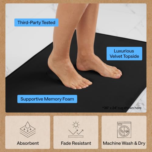 Image of GORILLA GRIP Memory Foam Bath Mat, Soft Absorbent Velvet Bathroom Mats, Durable Dots on Underside, Machine Washable Bathmat, Carpet Rug Room Decor for Shower Tub Floor RV, 60x24 Rugs, Black
