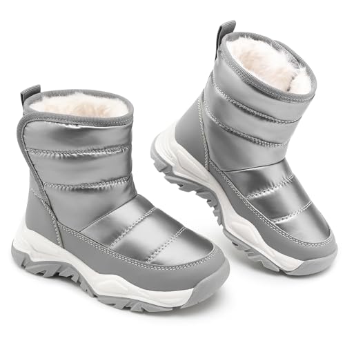 Stelle Toddler Snow Boots Boys Girls Winter Cold Weather Waterproof Non Slip Warm Shoes for Little Kids(Grey,9MT)