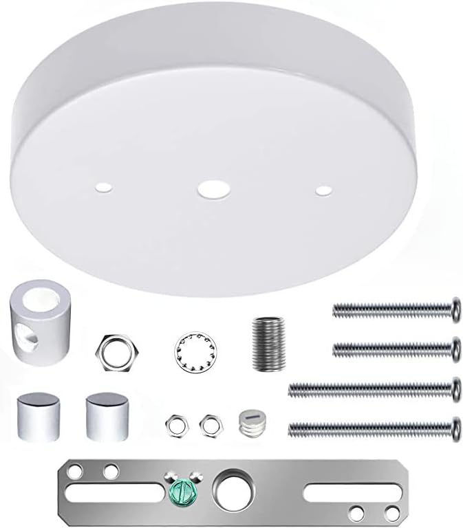 Chandelier Canopy Kit, WOYTTSYSM5 1/8 Ceiling Lighting Modern Steel Canopy Kit Light Fixture Cover Plate with Hardware for Pendant Lighting Fixtures (White)