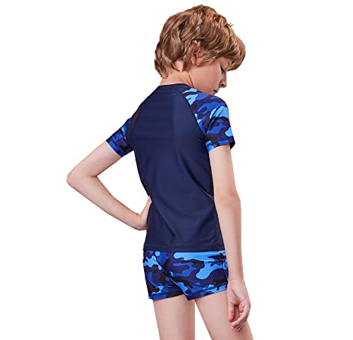 Karrack Boys Two Piece Rash Guard Swimsuit Kid Water Sport Short Swimsuit Upf 50+ Sun Protection Bathing Suits Swimwear Set For Boys Dark Blue Grey #TOP4