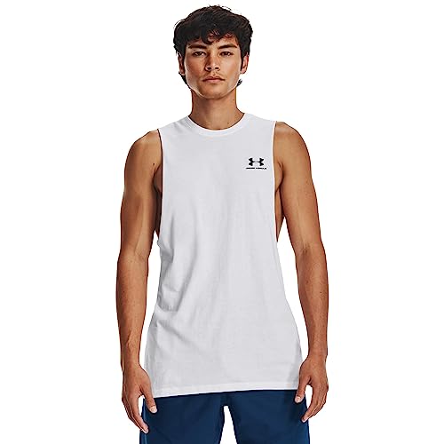 Men's Left Chest Cut-Off Tank-Top White/Black XS XS