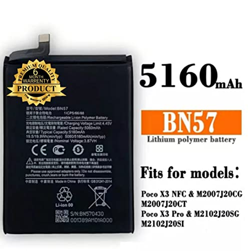 Image of THE BATTERY STORE Original BN57 BATTREY for Poco X3 Pro MZB08T8IN, M2102J20SG, M2102J20SI Model: BN57 Battery with 6 Months warrenty (for Poco X3 Pro MZB08T8IN,)