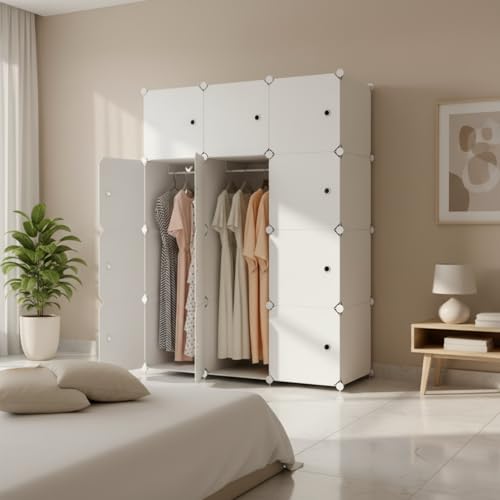 Image of KRISHYAM 12 Box Collapsible Plastic Cupboard for Storage, Plastic Soft Sheet Wardrobe Cabinet for Storage, Almirah for Clothes Storage Cabinet Storage Rack (White Plain