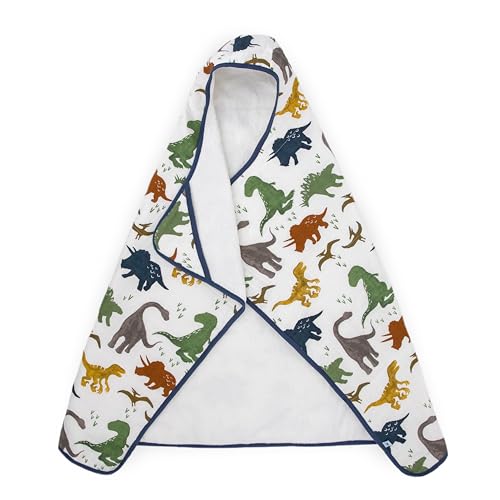 Image of Little Unicorn Premium Hooded Bath Towel| Absorbent Cotton & Terry Blend | Larger Size, 1-6 Years (Dino Friends)