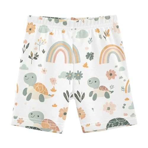 CHIFIGNO Girls' Bike Shorts Cartwheel Shorts Kids Breathable Dance Short for Under Dress Cute Turtles Flowers Size 10