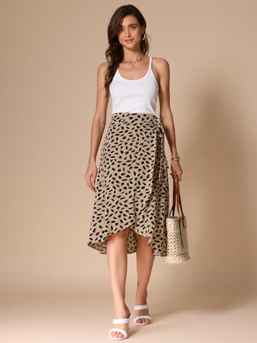 Allegra K Women's Printed Midi Skirt Tie Front Split Floral Wrap Skirts2