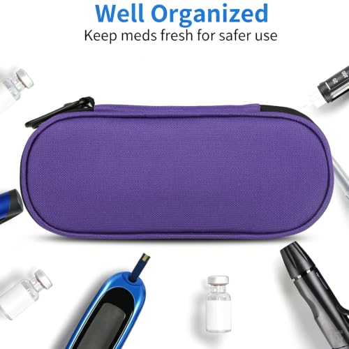 Image of Insulin Pen Cooler Travel Case with 2 Reusable TSA Approved Ice Packs, Diabetic Medication Insulated Cooler Bag for Insulin Pens and Other Diabetic Supplies Storage Dark Purple