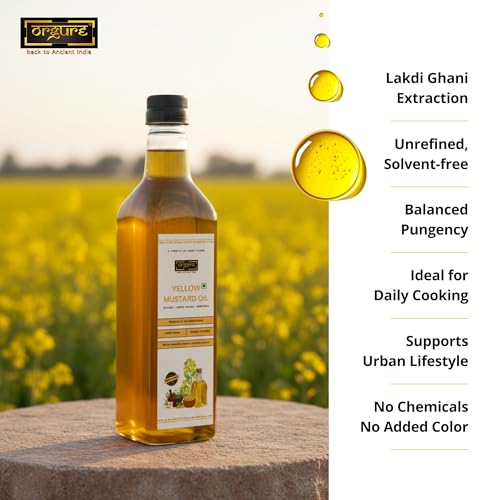 Image of Orgure Wood Pressed Yellow Mustard Oil - Single Origin | Rich Aroma & Bold Flavour | Natural & Cold Extracted | MSME Award Winner | Ideal for Cooking, Pickling & Ayurvedic Use | 5L