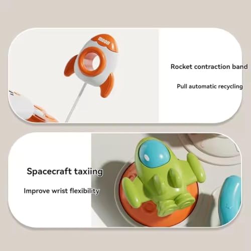 Image of 6-in-1 Space Rocket Baby Sensory Busy Cube for Toddlers - Montessori Educational Activity Center with Pull Strings, Gears & Clicker - Fine Motor Skills Travel Learning Toy for Infants