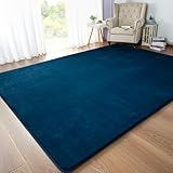 Andecor Shag Area Rug Fluffy Carpets, 5x7 Navy Blue Washable Living Room Bedroom Rugs, Soft Fuzzy Indoor Rugs for Dorm Boys Girls Kids Room Nursery Home Decorations