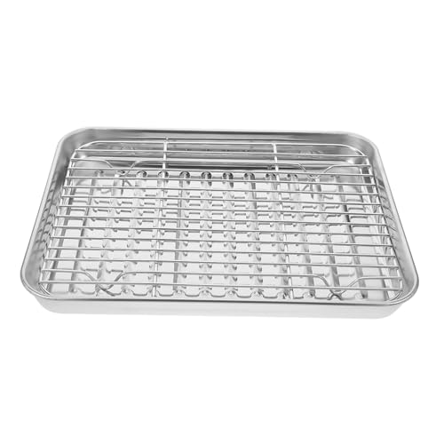 SOLUSTRE 1Juego Bandeja de Hornear Inoxidable con Rejilla para Enfriar de Asar y Servir Alimentos para Pollo Tocino y Patatas Fritas