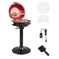ARLIME Outdoor Electric Grill 1600W, Stand BBQ Grill w/Warming Rack for 15-Serving, Adjustable Temperature, Removable Greqase Tray, Portable Barbecue Grill for Camping Party Balcony Garden (Red)