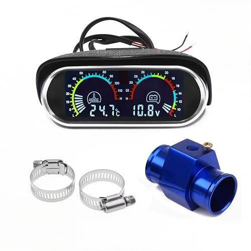 Letgoing Kit de jauge de température de l'eau de voiture - 10-120 °C - Voltmètre CC 9-36 V - En aluminium - Tuyau bleu - Capteur de 32 mm