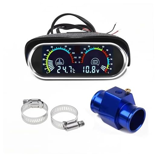 Letgoing Kit de medidor de temperatura del agua para coche, medidor digital de temperatura del agua, 10-120 °C, voltímetro CC 9-36 V, aluminio, tubo de conexión de temperatura del agua, sensor de