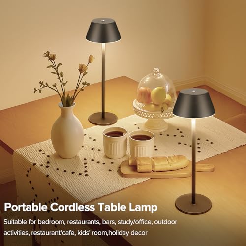 Image of Cordless Table Lamps, LED Rechargeable Battery Operated Lamp with 2 Adjustable Height 3 Colors Stepless Dimming, Touch Control Wireless Desk Lamp for Restaurant,Bars,Coffee Shop (Black Set of 1)