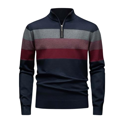 Color Block Sweater Men Long Sleeve Quarter Zip Pullover Sweater Winter Warm Basic Sweaters