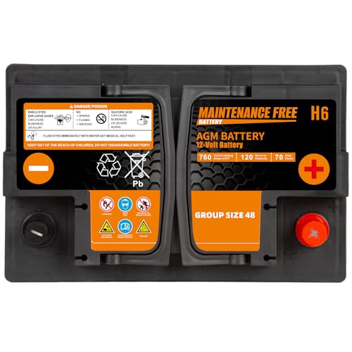 Image of Autocessking Group Size 48 Start and Stop AGM Automotive Battery, H6 Rechargeable Car Battery 12V 70Ah, 760 CCA, 120 RC