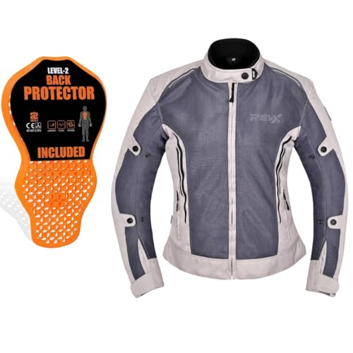 REVX Motorradjacke Damen Sommer Schutzjacke mit CE Protektoren Ultra Belüftete Mesh Jacke, Leichte Textiljacke mit Rückenprotektor (DE/NL/SE/PL, Alphanumerisch, XXL, Regular, Regular, Grau)