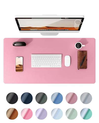 Image of YSAGi Leather Desk Mat, Large Mouse Mat, 60 x 35 cm, Pink | Non-Slip Desk Pad, Keyboard Mat, Waterproof Table Protector Desk Accessories for Office & Home