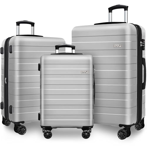 KEYTANG Zebra Luggage Sets 3 Piece, 20" Carry On Luggage with Spinner Wheels, Hardside Business Travel Suitcase Set with TSA Lock, Lightweight Suitcase,20/24/28 inch,Silver