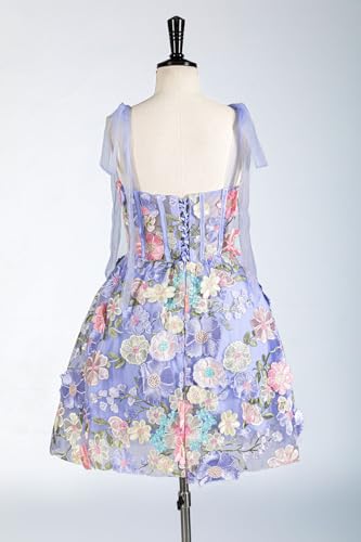 Floral Lace Applique Short Homecoming Dresses Embroidery Tulle Prom Dress A-line Cocktail Dresses3