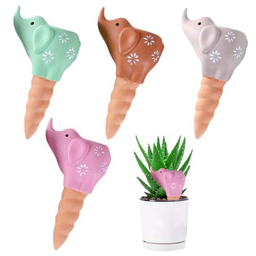 Plant Watering Devices,4PCS Terracotta Self Watering Spikes,Elephant Shaped Plant Watering Globes,Watering Stakes Slow Release Plant,Water Drip Irrigation Device for Pot Plants