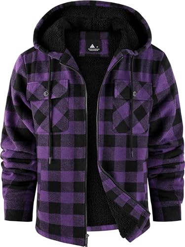 Image of GEEK LIGHTING Men's Flannel Shirts Jacket Sherpa Lined Fleece Plaid Hoodie Long Sleeve Winter Warm Coat