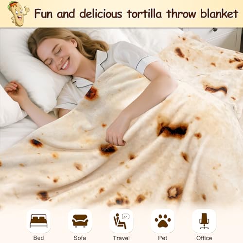 Image of mermaker Sherpa Burritos Tortilla Throw Blanket 71 inches for Adult Teen and Kids, Giant Funny Realistic Food Blankets, Novelty Soft Warm Sherpa Flannel Taco Blanket