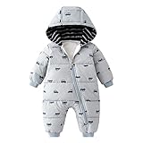 Baby nest ベビー服 ジャンプスーツ カバーオール クルマ 長袖ロンパース フード付き 防寒 秋冬用 男の子 女の子 グレー 9-12M