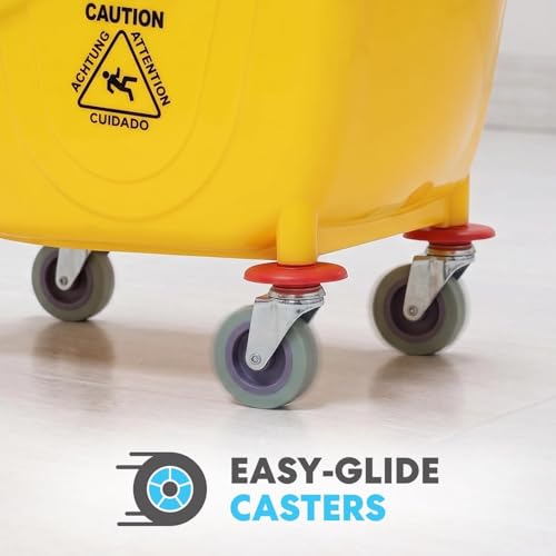 Image of SIMPLI-Magic Side Press Wringer Combo Commercial Mop Bucket on Wheels, 2-Pack, 35 Quart, Yellow, Including Wet Floor Caution Sign and Mop Set, Polyethylene