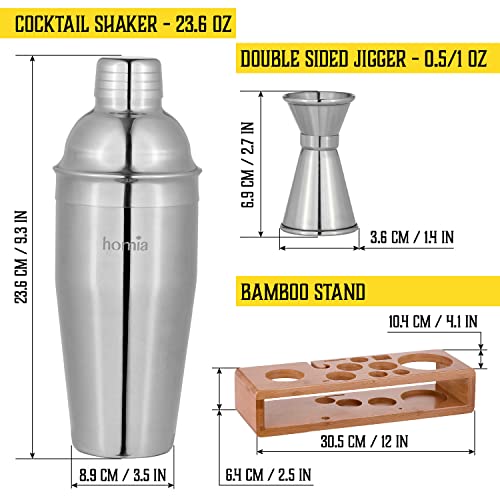 Bartender Kit with Whiskey Smoker - 13 pcs, Bamboo Stand - Bar Set with Cocktail Shaker, Bartending Kit with Essential Bar Accessory Tools, Wood Chips, Steel