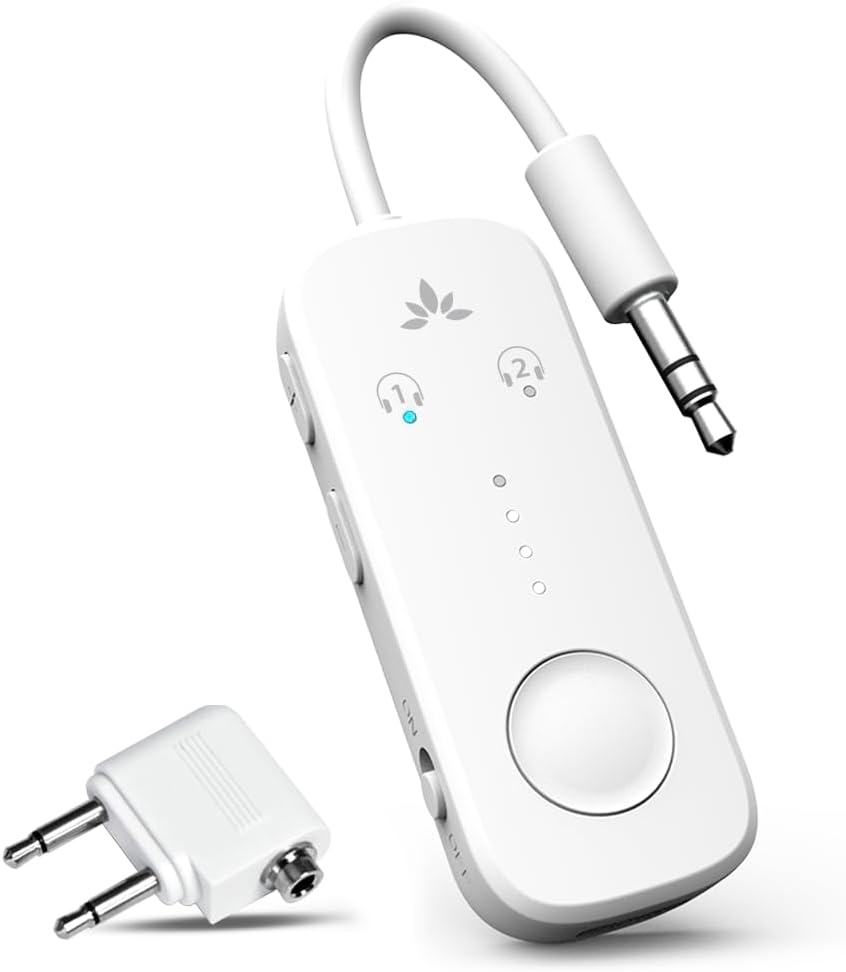 Avantree Relay – Premium Airplane Bluetooth 5.3 Adapter, Supports 2 AirPods or Headphones with aptX Adaptive, 3.5mm AUX Jack Wireless Audio Transmitter for Planes, Travel, TV (White) Avantree Relay – Premium Airplane Bluetooth 5.3 Adapter, Supports 2 AirPods or Headphones with aptX Adaptive, 3.5mm AUX Jack Wireless Audio Transmitter for Planes, Travel, TV (White)