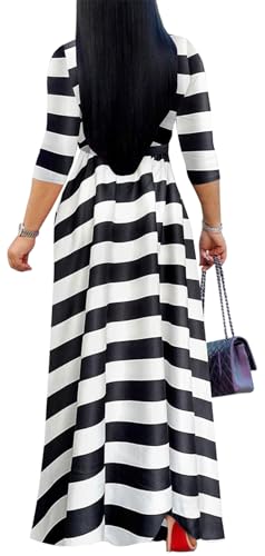 Image of Women's Floral Maxi Dress Summer Casual V-Neck 3 /4 Sleeve Long Bohemian Print Evening Party Dress