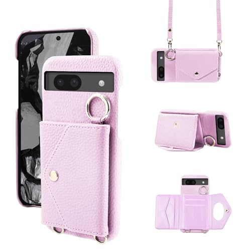 CASAFUNY Google Pixel 8a ケース 手帳型 ショルダー 調節可能なショルダーストラップ 首掛け 肩掛け 斜めがけ レディース 化粧鏡 カードケース ストラップ 携帯ケース グーグル ピクセル8a ケースカード収納 カバー 縦置き 横置