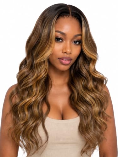 Beauty Forever 7x5 Body Wave Glueless Human Hair Wig Brown Highlights