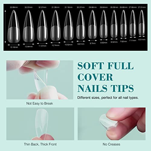 SAVILAND Gel Nail Kit with Curing Lamp: 500 pcs Stiletto Nail Tips 4 In 1 Glue Gels with Medium Stiletto Gel Nails Tip and Curing Lamp Acrylic Nails Art DIY Manicure Home Salon Gift