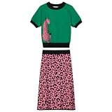 OXKNIT Falda de leopardo rosa y camiseta verde con estampado de leopardo vintage de punto de 2 piezas, conjunto casual de verano para mujer, verde, M