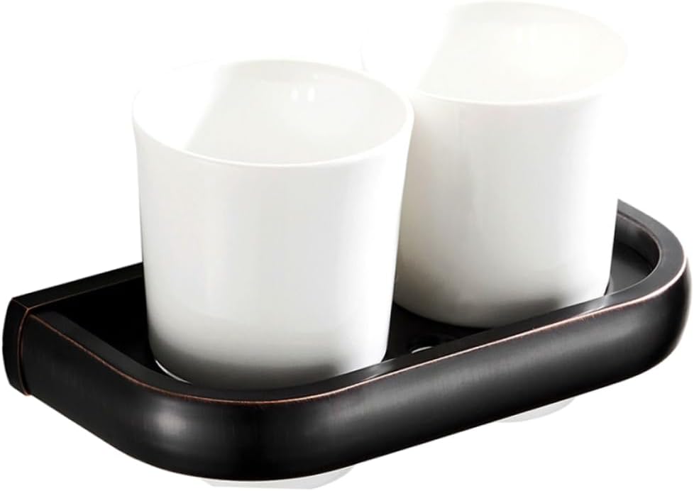 GLEAVI Ceramic Double Toothbrush Cup Holder Wall Mounted Toothbrush Organizer Antique Copper Finish Heavy Duty for Bathroom and Hotel Use